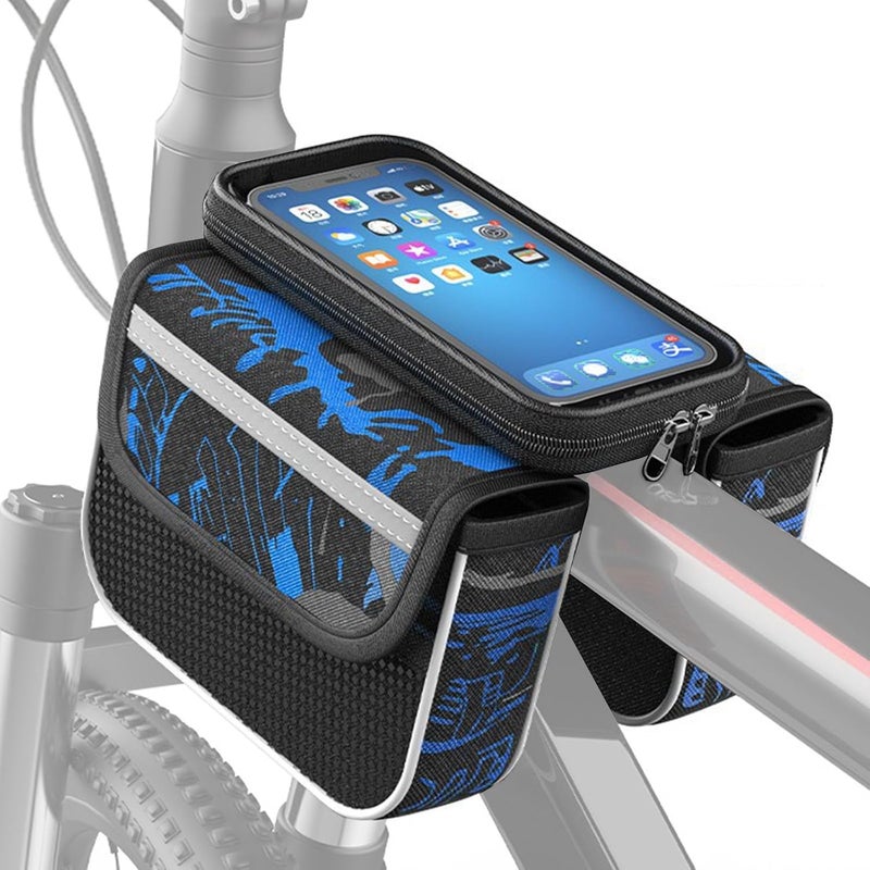 YERGOFE Bike Frontbar Bike Bag - Blue - Bicycle Accessories for Adult Bikes， Waterproof，Compatible Phone - Image 1